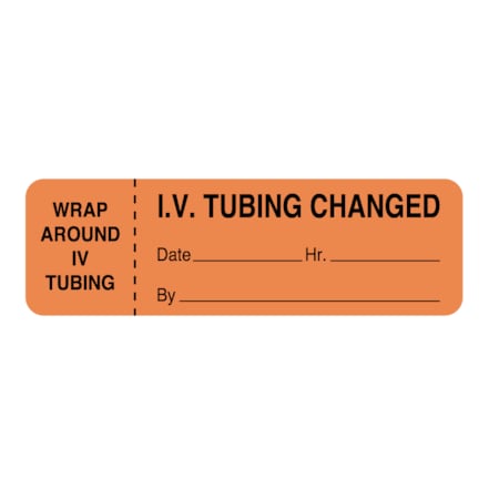 Nevs IV Tubing Label - IV Tubing Changed 15/16" x 3" Flr Orange w/Black NTUBE-4368